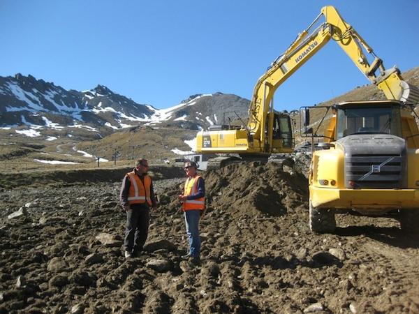 Base Contracting supervisor Michael Stroud and The Remarkables ski area manager Ross Lawrence on site as work starts.